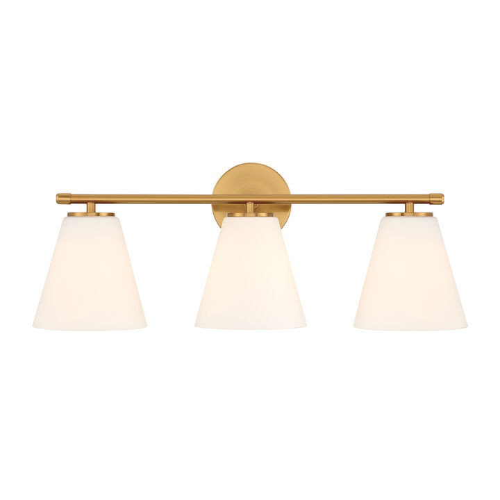 Carlisle 3-Light Vanity, Brushed Brass with Opal Glass | Lights.com