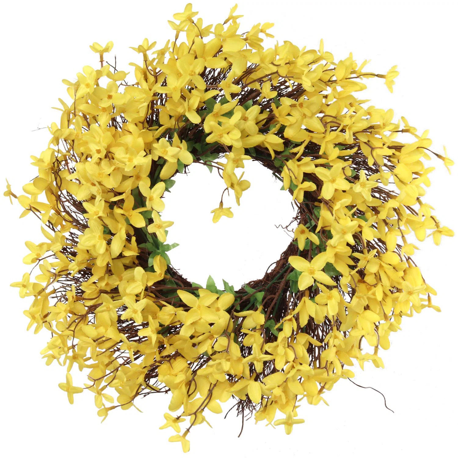 Artificial Forsythia Wreath - Yellow & Green Hues, Twig Base, Handcrafted PVC, Year-Round Door De... | Wayfair North America