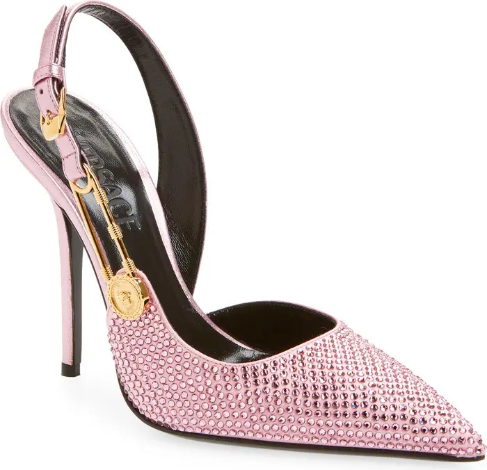 Versace Safety Pin Crystal Pointy Toe Slingback Pump (Women) | Nordstrom | Nordstrom