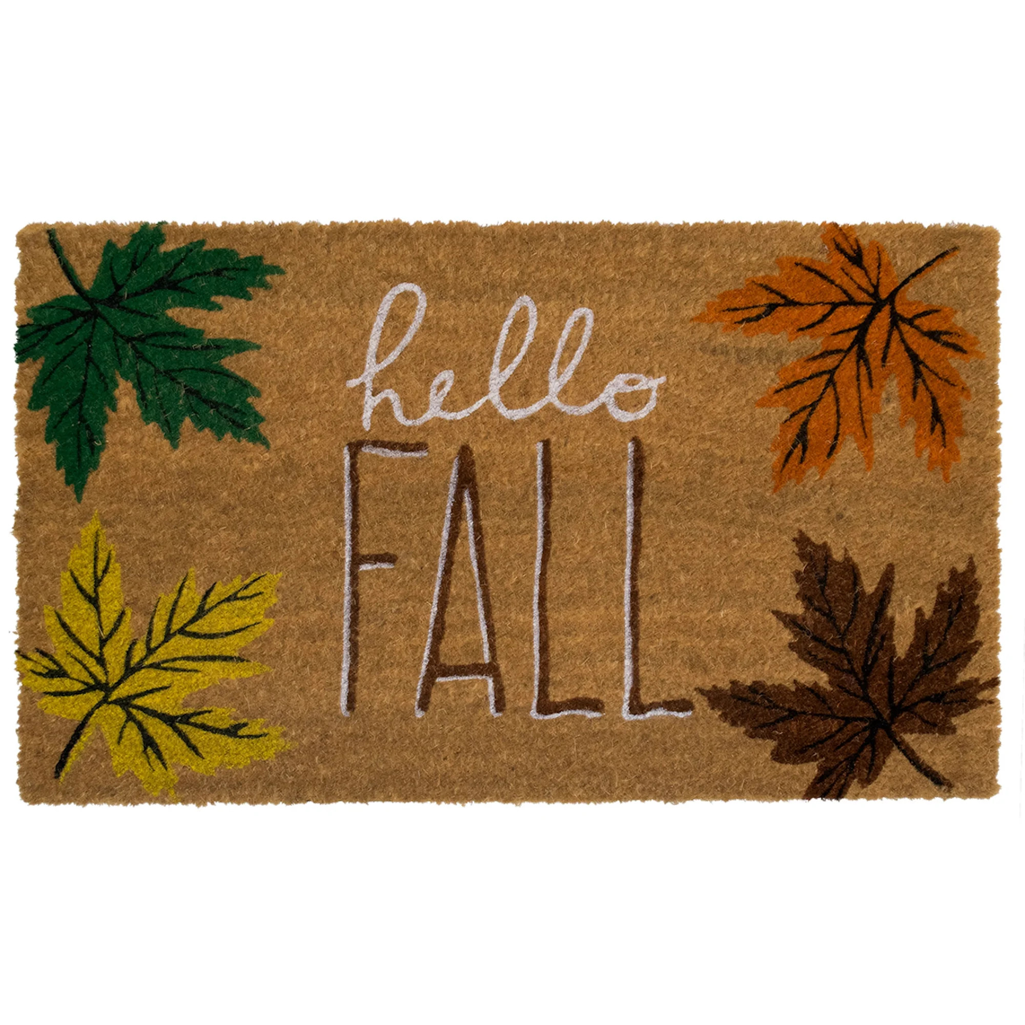 Hello Fall Coir Doormat Leaves Natural Fiber Outdoor 18" x 30" Briarwood Lane - Walmart.com | Walmart (US)