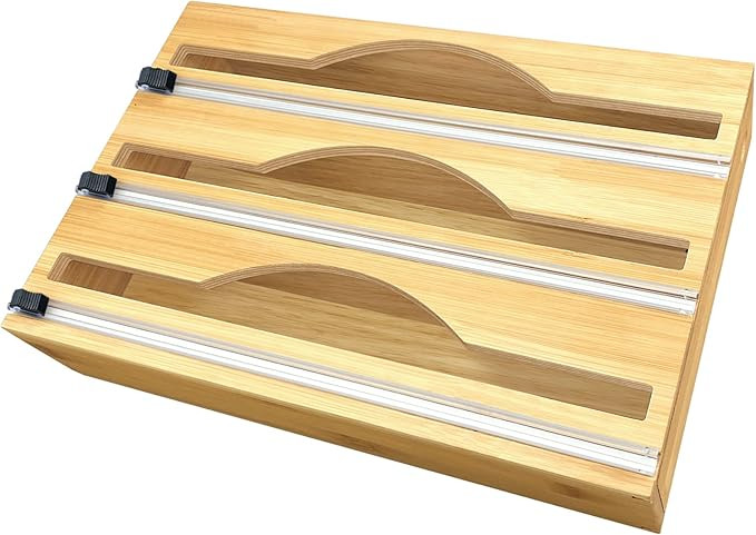 Aiaabq Plastic Wrap Dispenser with Cutter,Bamboo Roll Organizer-12" Foil, Parchment,Tin Foil,Disp... | Amazon (US)