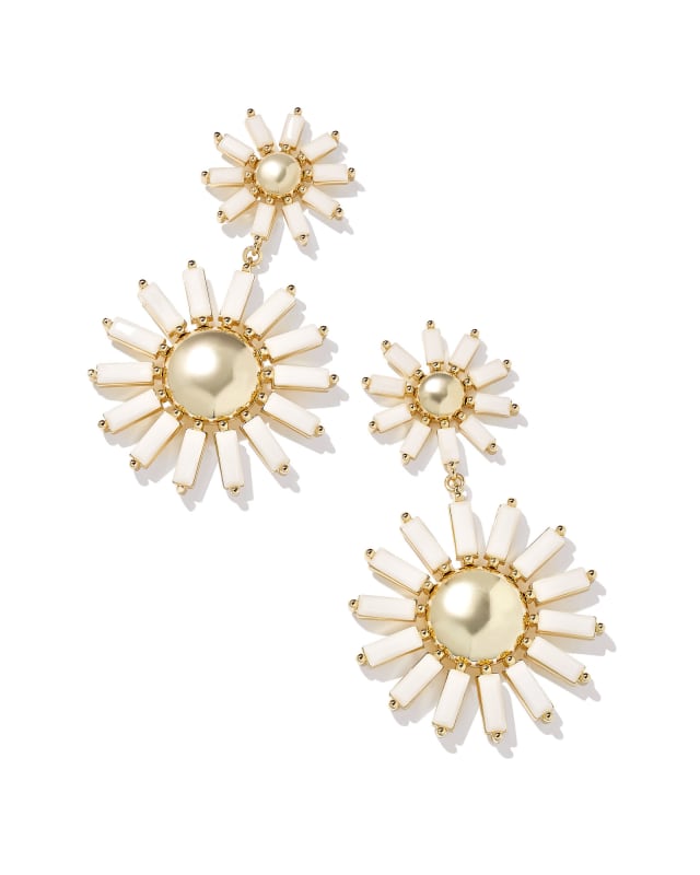 Madison Daisy Gold Statement Earrings in White Opaque Glass | Kendra Scott