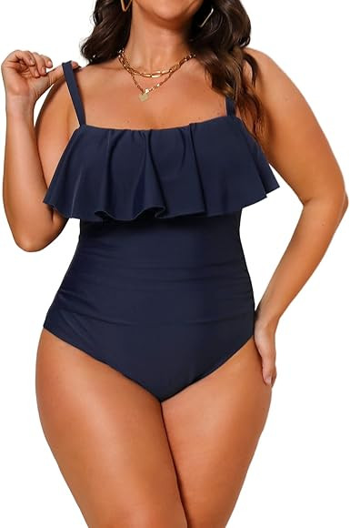 CUPSHE Women Swimsuit Plus Size One Piece Bathing Suit Flowy Ruffle Trim Ruched Front Tummy Contr... | Amazon (US)