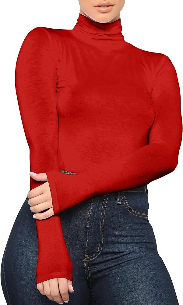 Mokoru Women's Tight Long Sleeve Turtleneck T Shirt Basic Slim Fitted Tops | Amazon (US)
