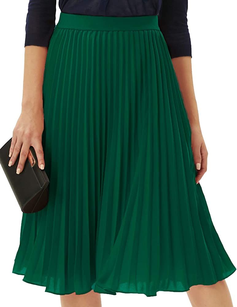 GRACE KARIN Women's Chiffon Skirts A-line Pleated Swing Midi Skirt Dark Green M at Amazon Women... | Amazon (US)