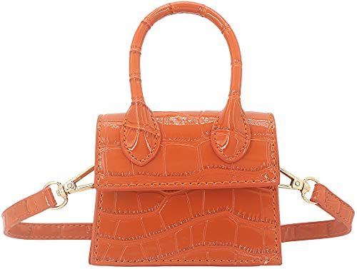 Nodeber Mini Crossbody Bag for Women Girls Synthetic Leather Flap Purse Styling Top-Handle Clutch Handbag Croco Orange | Amazon (US)