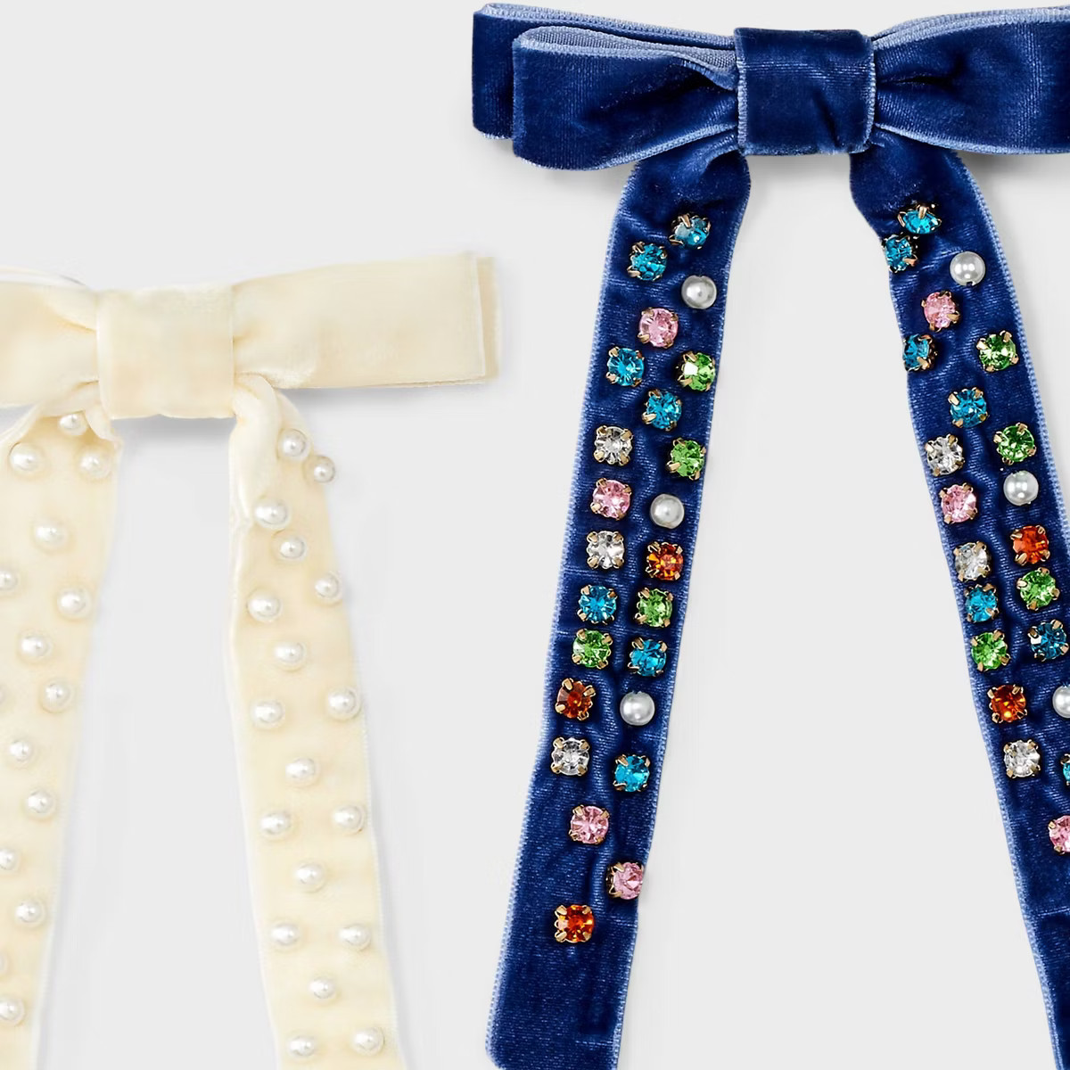 Velvet Bow Hair Barrette with Stones Set 2pc - A New Day™ - Navy/Ivory | Target