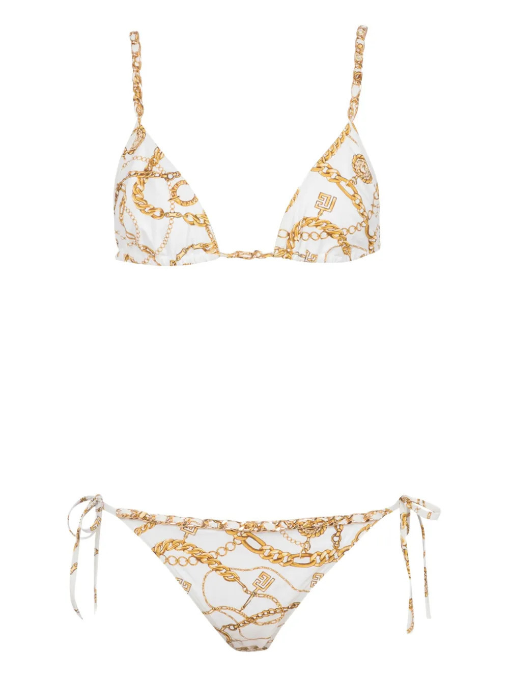 Balmain Chain-Print Triangle Bikini — White | Italist Inc.