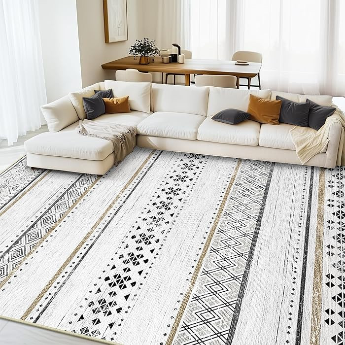 BESTSWEETIE 8x10 Area Rugs for Living Room Washable Moroccan Farmhouse Neutral Geometric Low Pile... | Amazon (US)