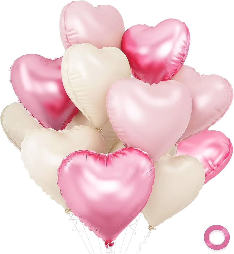 Pink and White Balloons - Pack of 15 - Heart Shaped Foil Balloons for Valentines Day Wedding Birt... | Amazon (US)