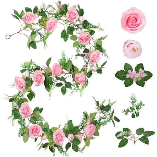 Naidiler Full Pink Flower Garland, 6.2FT Artificial Rose Floral Vine Pretty Spring Pink Flower Garland for Wedding Arch Decor Home Backdrop Wall Table Centerpiece Valentines Decoration | Amazon (US)