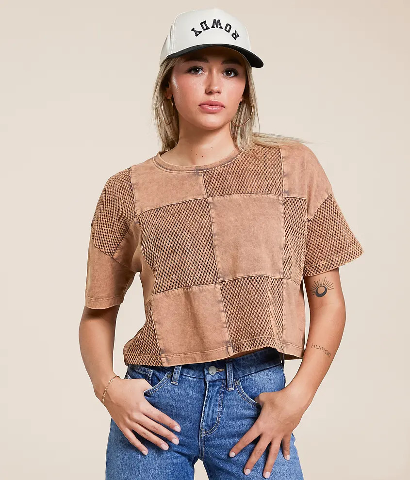Checkered Boxy Cropped T-Shirt | Buckle
