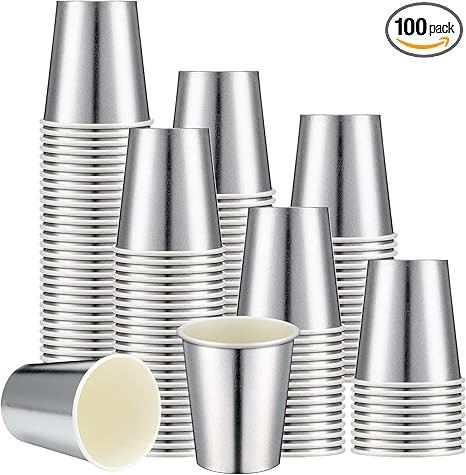 Amyhill 100 Pcs Disposable Silver Drinking Party Paper Cups 9 oz Iridescent Disco Lasering Cups f... | Amazon (US)