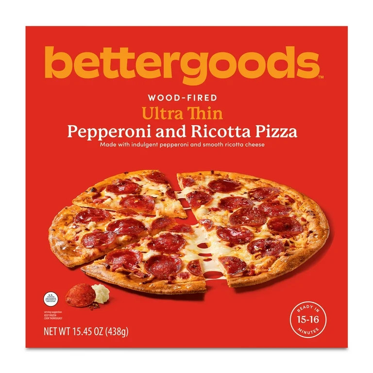 bettergoods Wood-Fired Ultra Thin Pepperoni and Ricotta Pizza, 15.45 oz (Frozen) | Walmart (US)