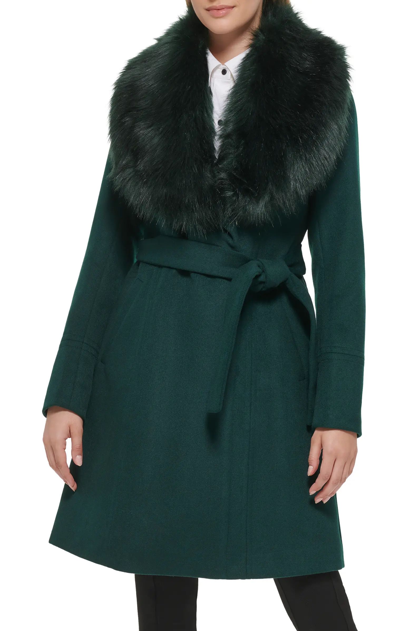 Faux Fur Collar Wool Blend Coat | Nordstrom Rack