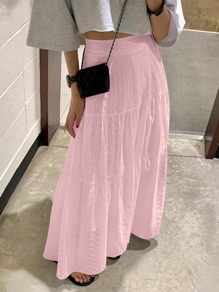 Women's Summer Casual Solid Color Hollow Out Embroidered Skirt4.85(1000+) | SHEIN