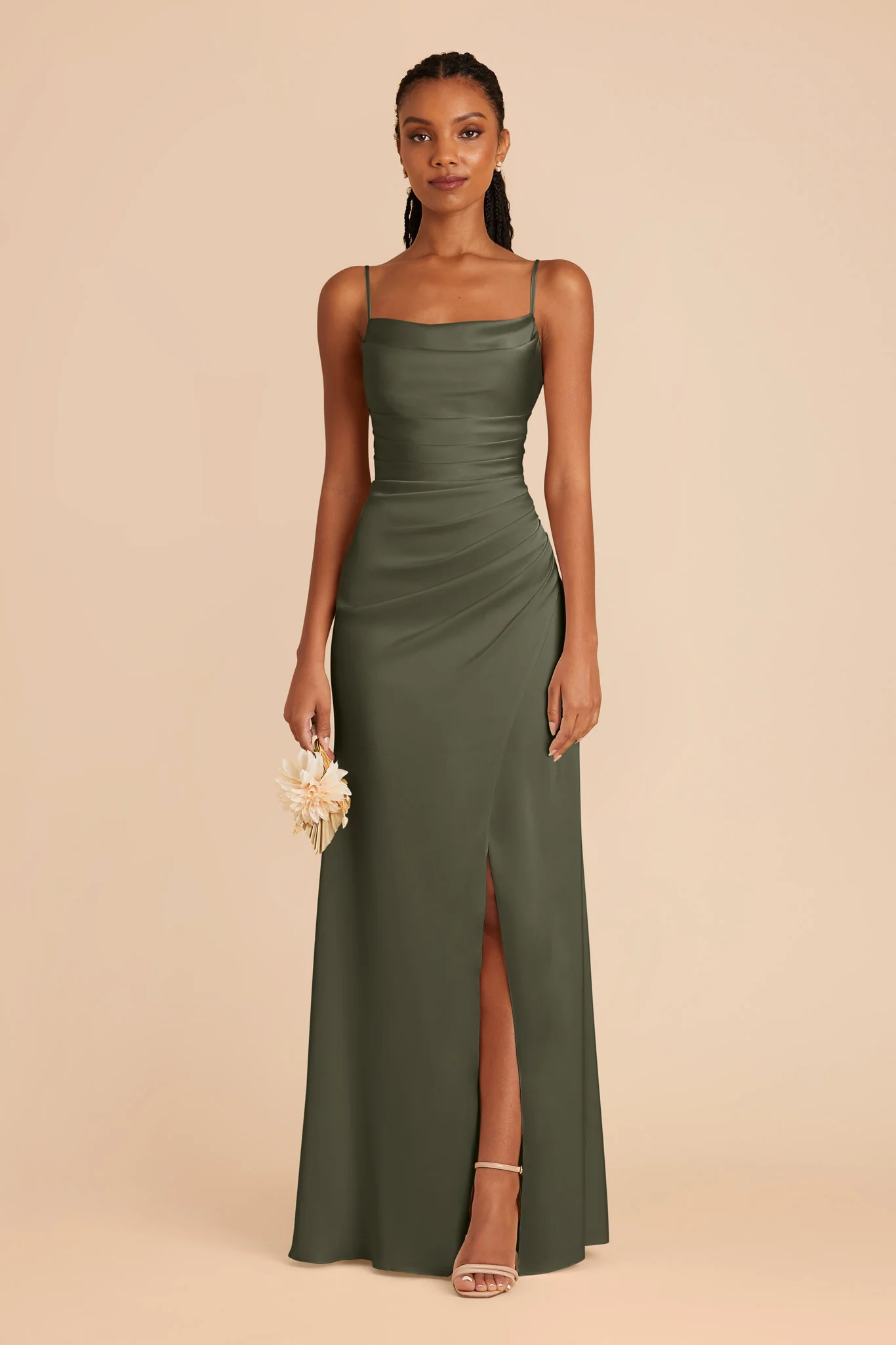 Lydia Olive Cowl Neck Matte Satin Bridesmaid Dress | Birdy Grey | Birdy Grey