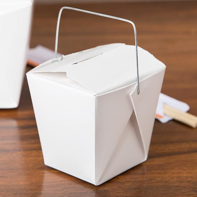 White Chinese Asian Paper Take Out Box with Wire Handle, Leak and Grease Resistant Stackable to G... | Amazon (US)