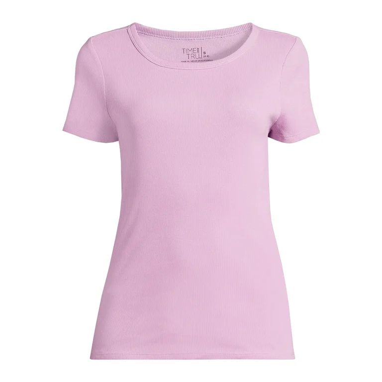 Time and Tru Women’s Rib Tee with Short Sleeves, Available in 1-Pack, Sizes XS-XXXL | Walmart (US)