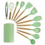 MegaChef Tool Wooden Cookware Utensil Set, 12 Piece, Mint Green and Wood Texture | Amazon (US)