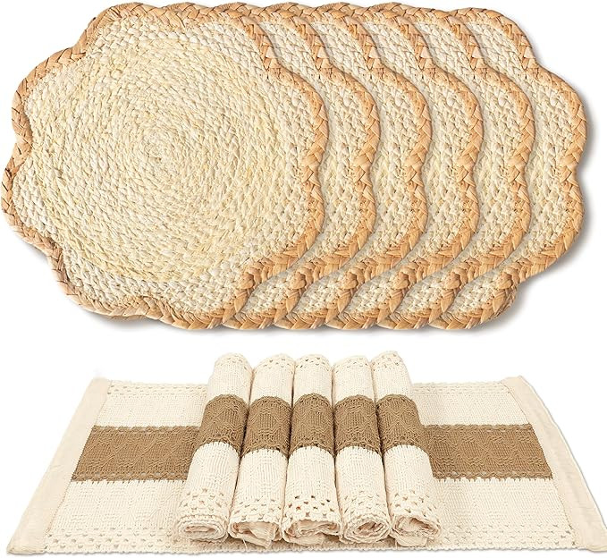 Rattan Placemats Set of 6, Woven Table Placemats for Dining and Kitchen, Boho Table Mats for Dinn... | Amazon (US)