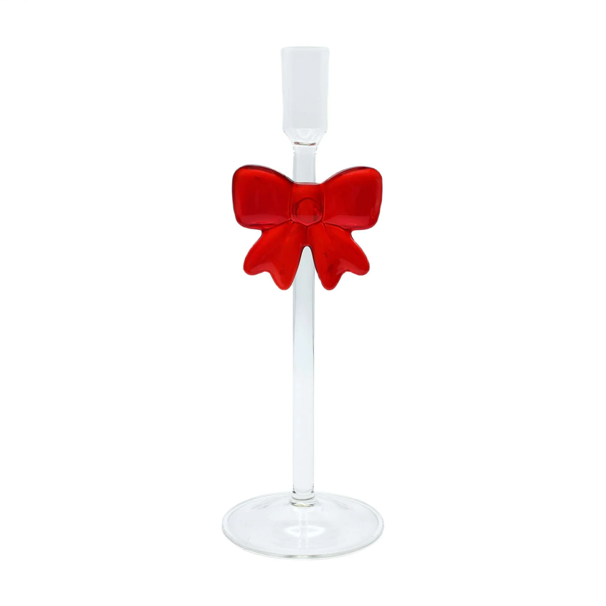 Small Clear Glass Christmas Taper Candle Holder with Bow, 7.75", by Holiday Time | Walmart (US)