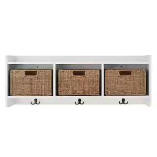 9.2 in. H x 40 in. W x 8.7 in. D White Wood Floating Decorative Cubby Wall Shelf with Hooks and... | The Home Depot