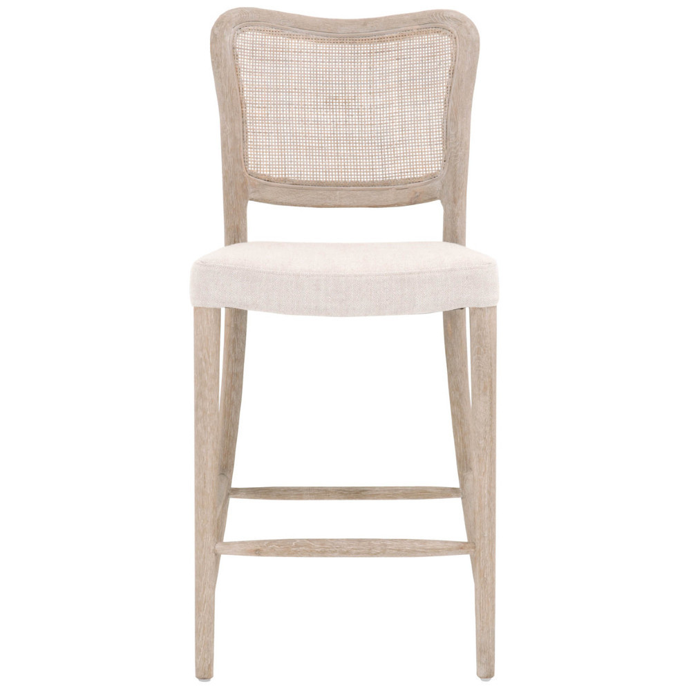 Zachary Coastal Beach Natural Grey Oak Wood Cane Back Counter Stool | Kathy Kuo Home