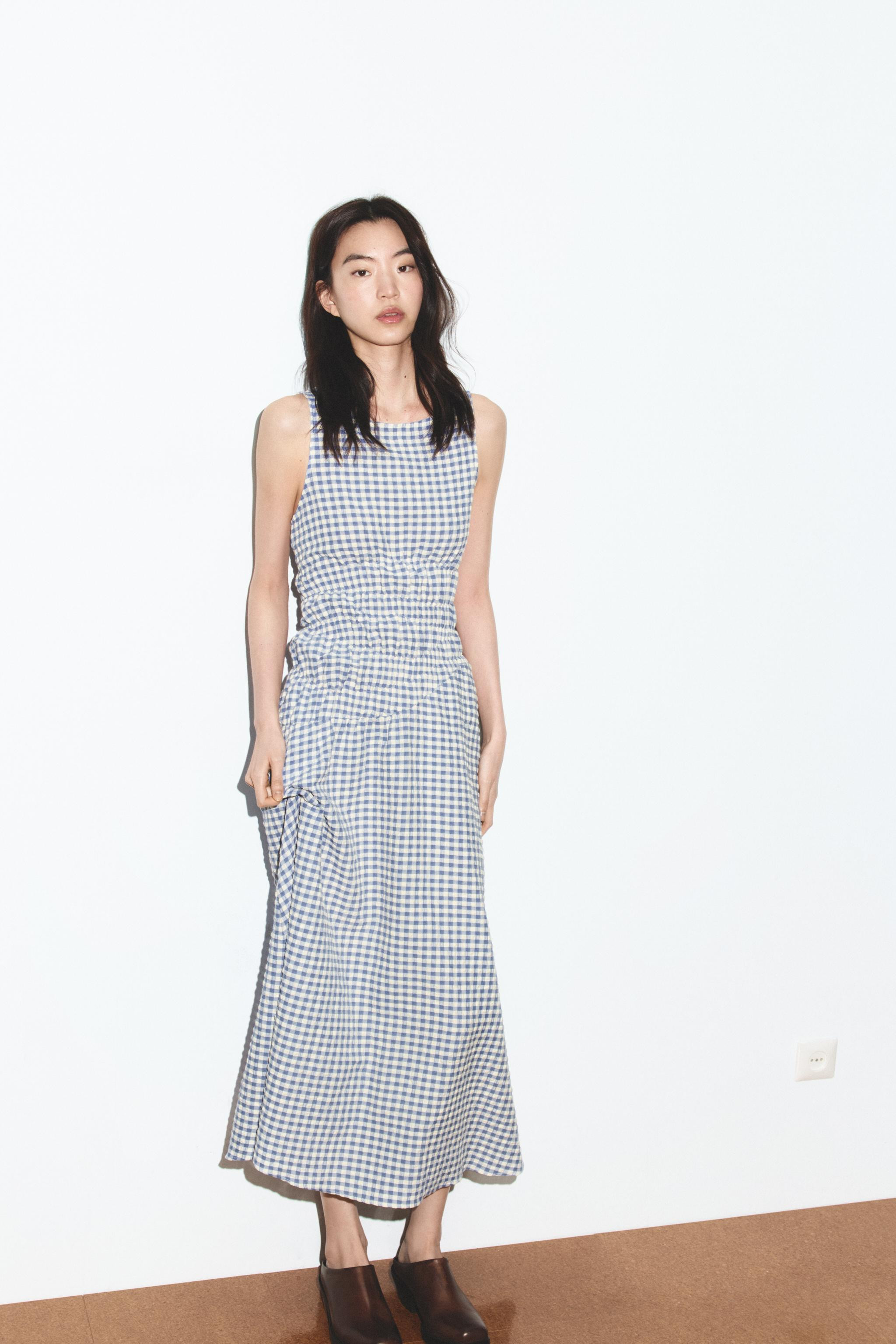 GINGHAM CHECK MIDI DRESS | Zara US