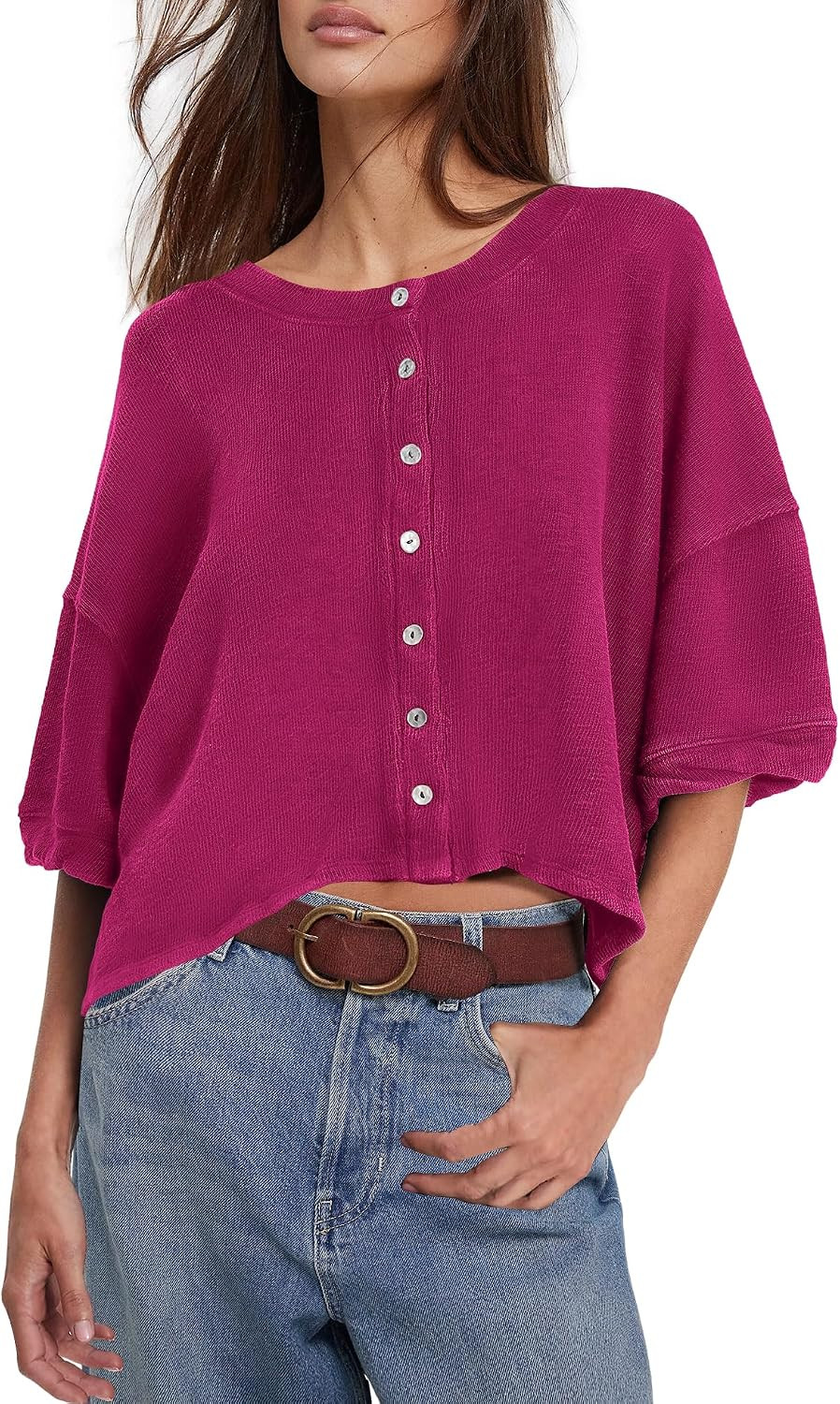 Womens Cropped Cardigan Short Sleeve Cardigan Button Up Lightweight Cardigans Oversized Button Down Shirts | Amazon (US)
