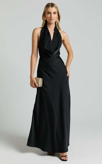 Helen Maxi Dress - Cowl Neck Slip in Black | Showpo (ANZ)