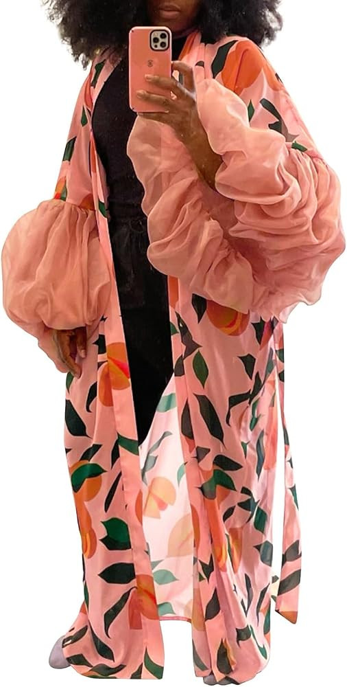 Lightweight Satin Long Kimono Cardigan for Women Swimwear Cover Ups Silk Robe | Amazon (US)