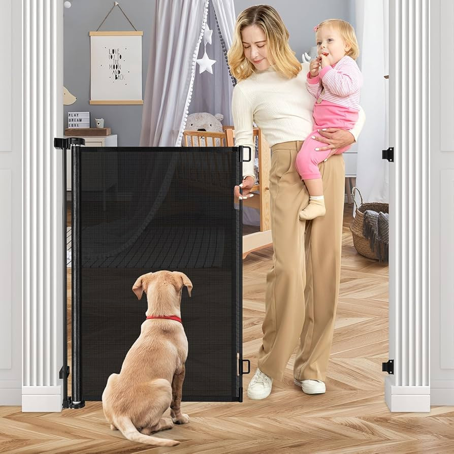 42 Inch Extra Tall Retractable Dog Gate Babies and Dogs Can't Get Under The Gate 55" Wide Retract... | Amazon (US)