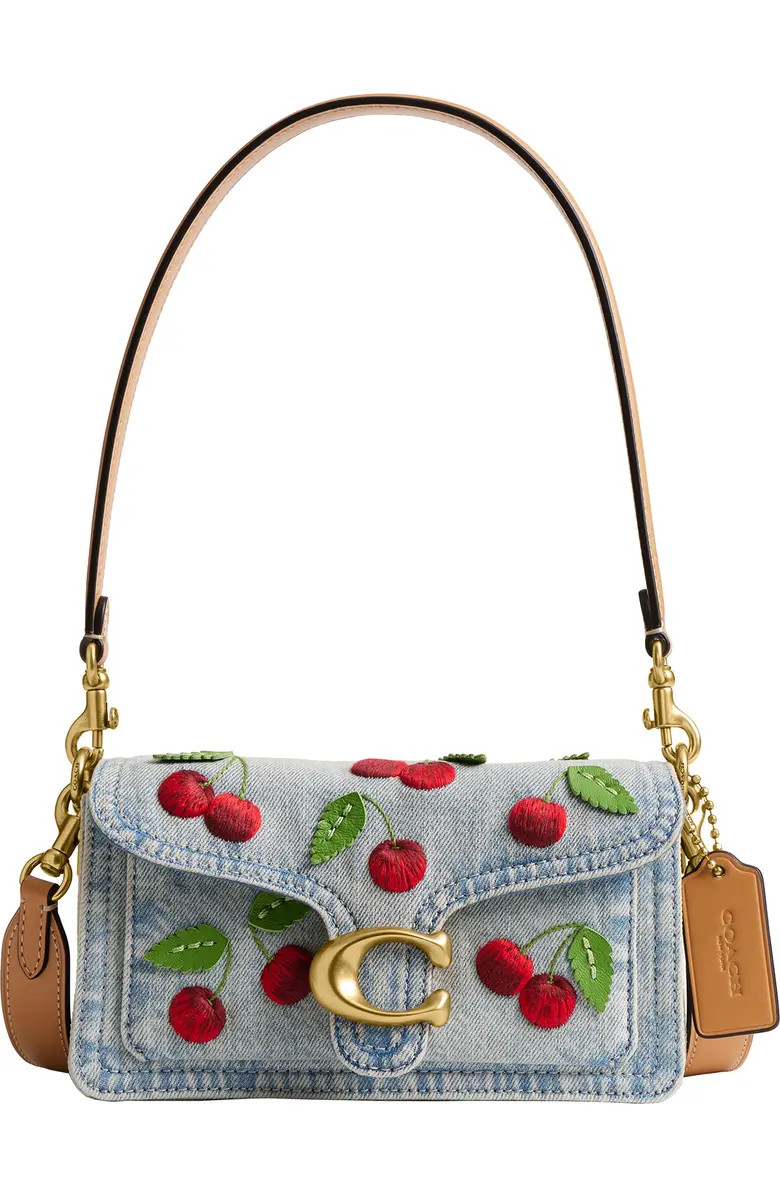 Tabby 20 Cherry Embroidered Denim Shoulder Bag | Nordstrom