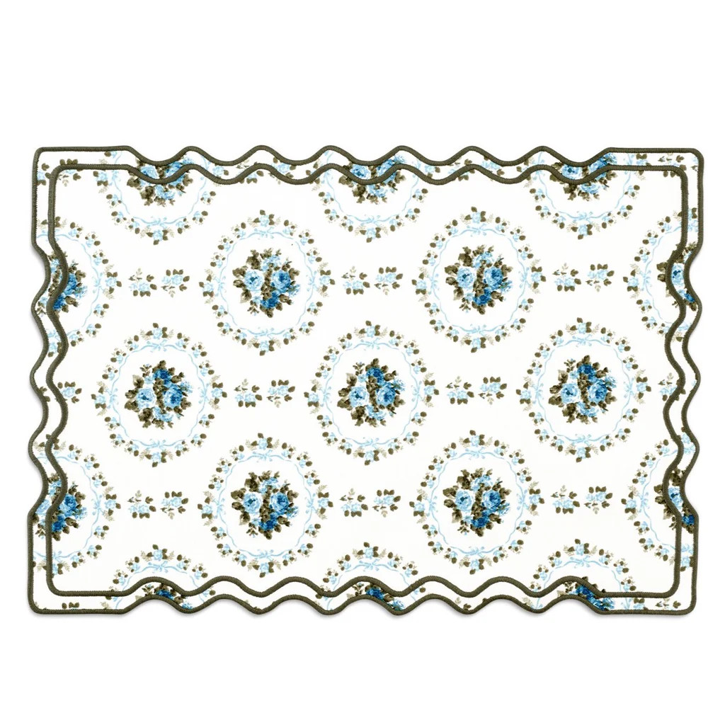 Elodie Placemat and Napkin Set with Bows and Florals in Green | Over The Moon