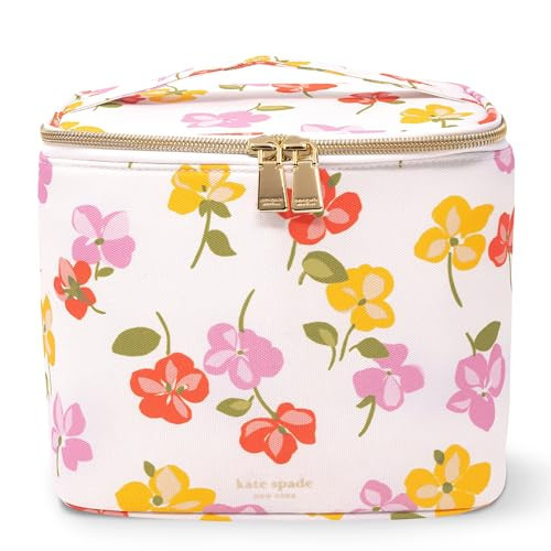 kate spade new york Insulated Lunch Tote, Small Lunch Cooler, Cute Lunch Bag for Women, Striped Thermal Bag with Double Zipper Close and Carrying Handle, Spring Pansies | Amazon (US)