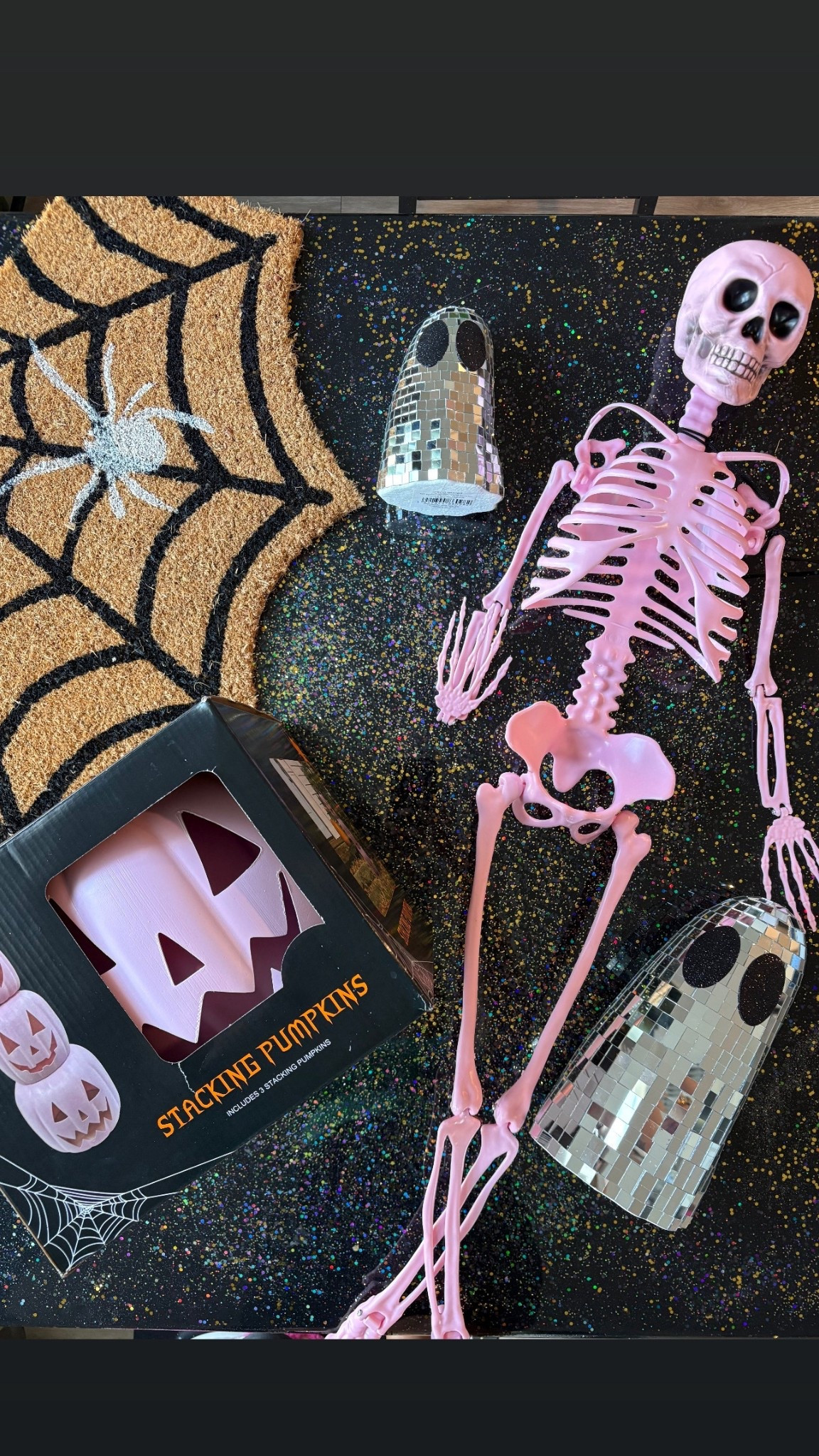 Pink girly Halloween decor!! 👻💖🪩 pink skeletons, pink, stacking pumpkins, pink pumpkins, velvet pumpkins, pink skeleton, girly Halloween decor, Halloween, doormat, disco tile, ghosts, disco ball mirror tile ghosts decor! All items in the photo are from five below, but I’m unable to link them so I linked similar items! #pinkhalloween #girlyhalloween #cutehalloween #halloweendecor 

#LTKHome #LTKFamily #LTKSeasonal