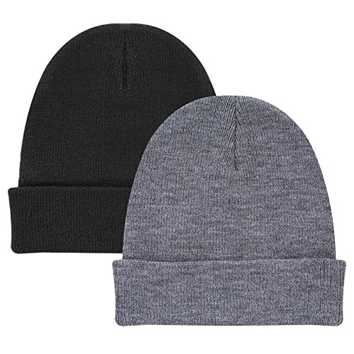 Lusofie 2 Pack Mens Beanies Hat Roll-up Edge Beanie Winter Knit Hat Skull Cap Slouchy Gray Black Beanie for Men and Women | Amazon (US)