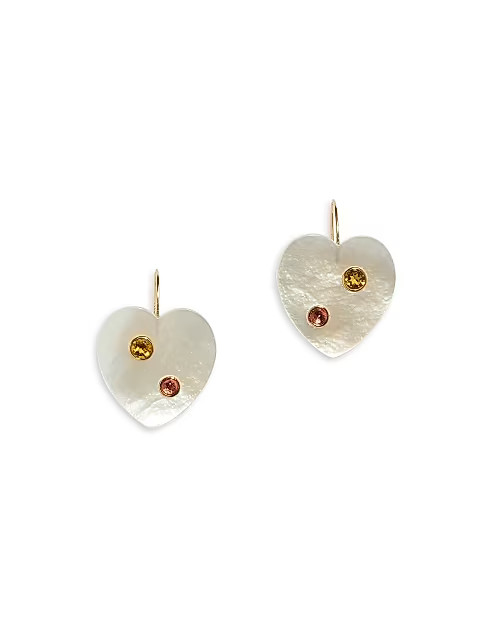 Mi Amor 18K Goldplated, Mother-Of-Pearl & Tourmaline Heart Earrings | Saks Fifth Avenue