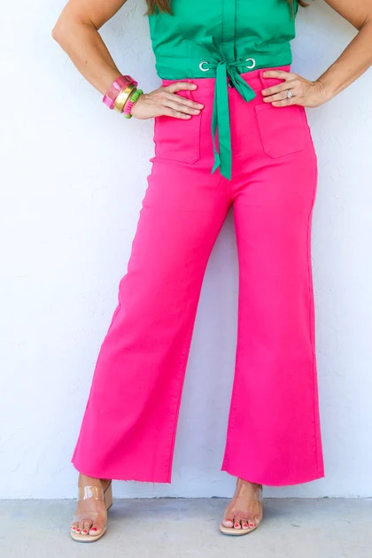 Isabella Hot Pink Wide Leg Denim Jean | The Willow Tree