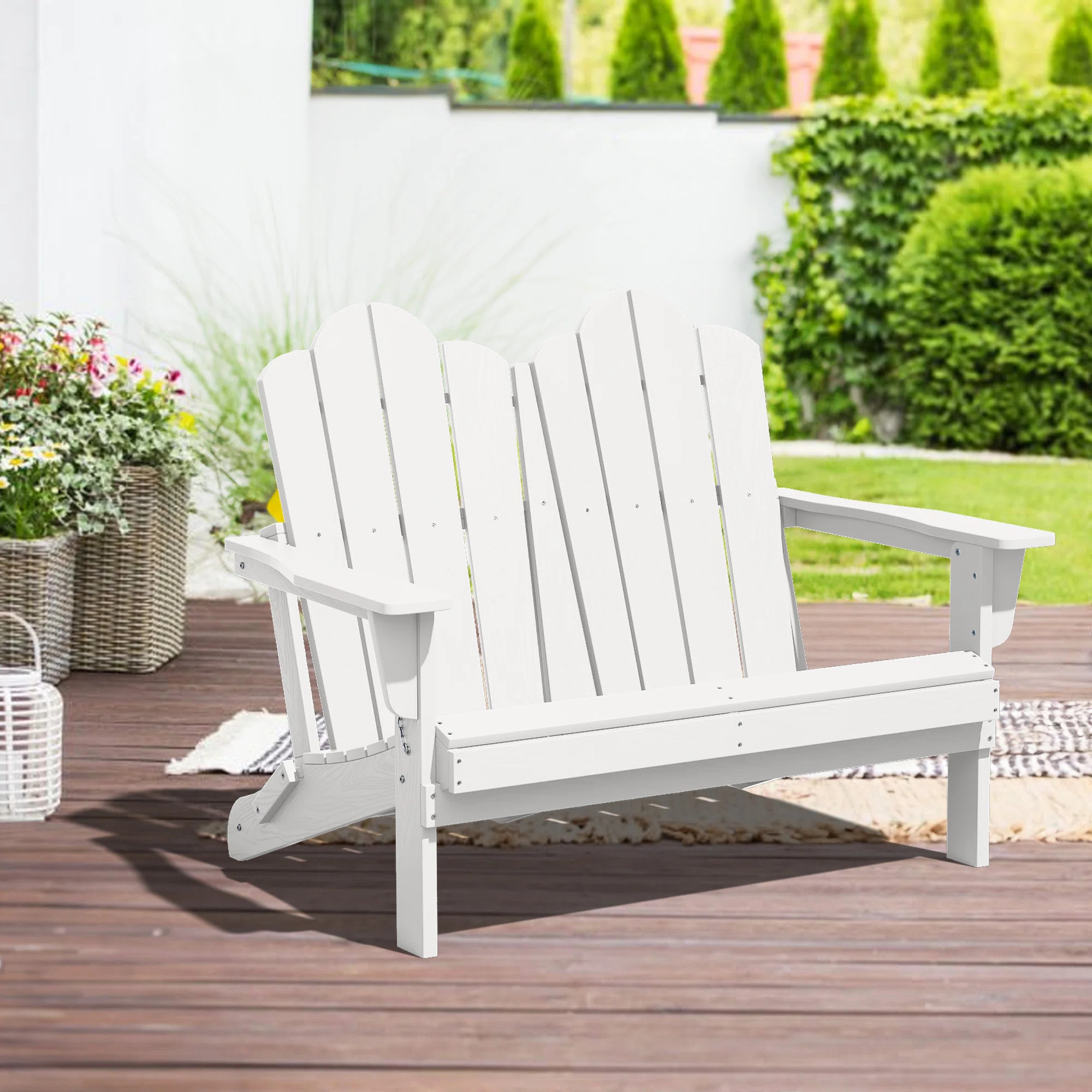 HDPE 49'' Double Folding Adirondack Chair Bench | Wayfair North America