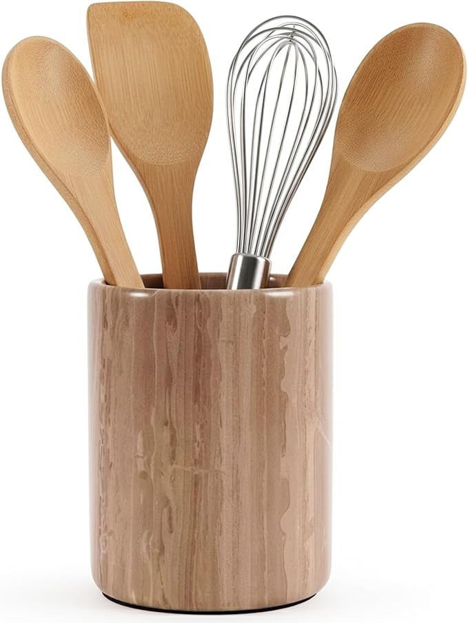 Radicaln Marble Utensil Holder 6.5" Inches Natural Brown Handmade Spatula Set for Kitchen Counter... | Amazon (US)