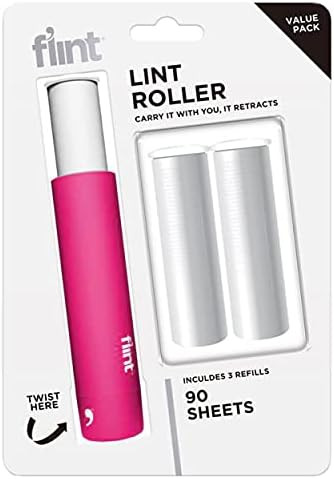Flint Classic Retractable Lint Roller - Refillable Travel Lint Roller - 90 Sheets (Pink) | Amazon (US)