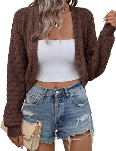 LOMON Womens Cropped Cardigan Bolero Shrugs for Dresses Knit Open Front Long Sleeve Sweater | Amazon (US)