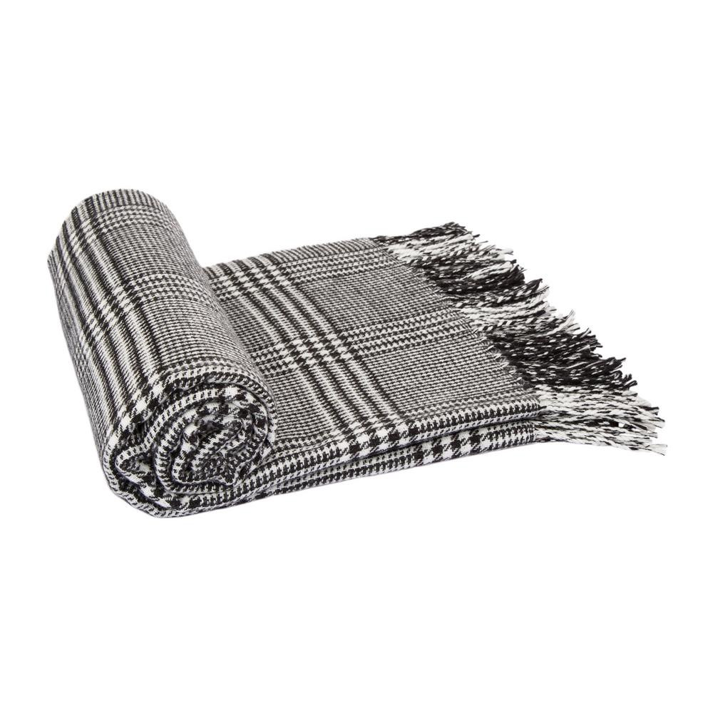 60 in. L Acrylic Reversible Black/White Plaid Woven Throw | The Home Depot