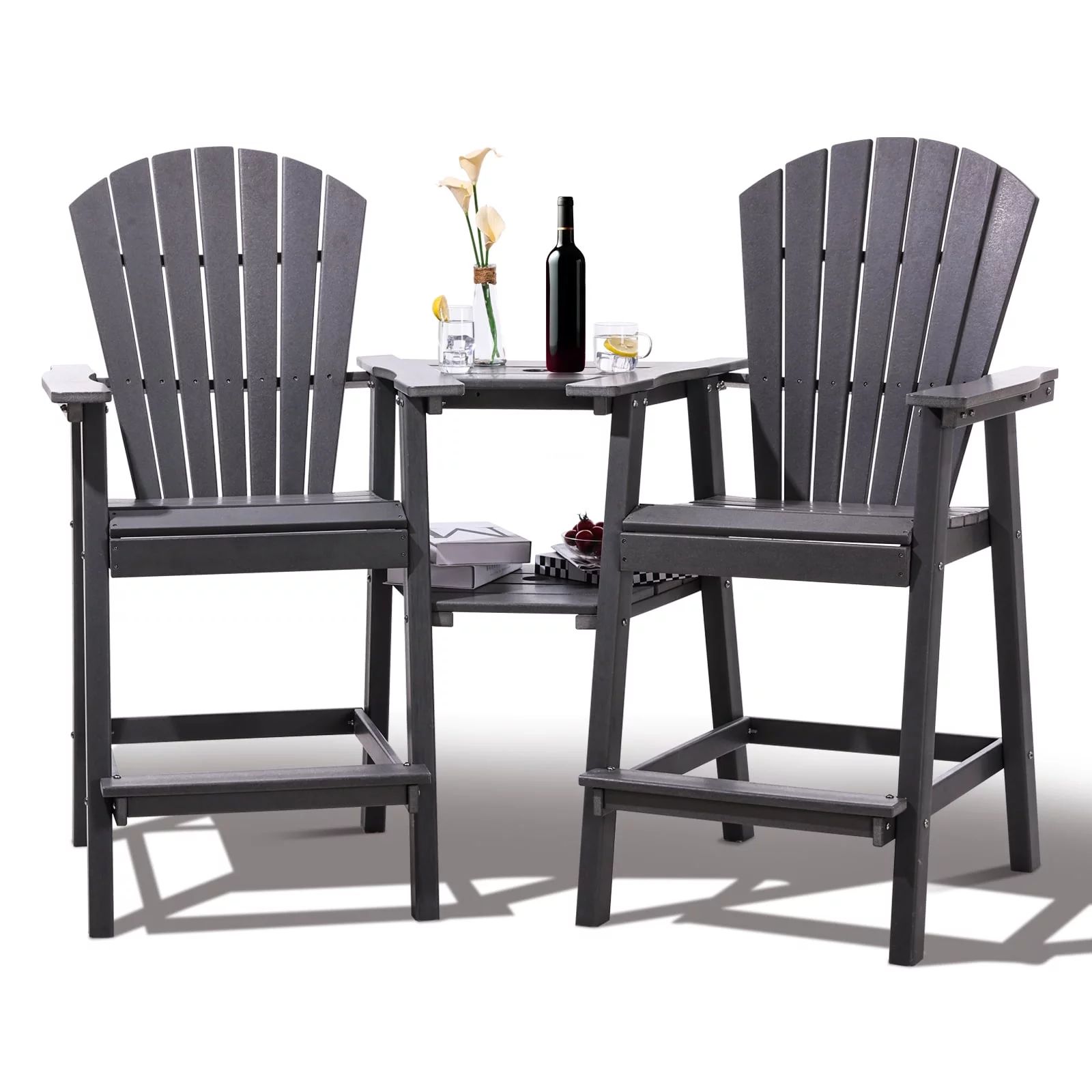 Tall Adirondack Chairs Set of 2，Outdoor Adirondack Barstools with Double Connecting Tray Patio ... | Walmart (US)