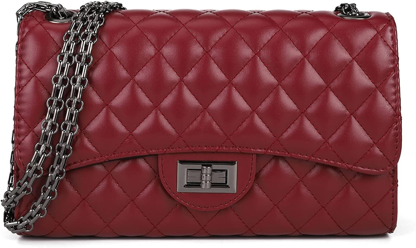 Quilted Crossbody Bags for Women Leather Ladies Shoulder Purses with Chain Strap Stylish Clutch Purs | Amazon (US)