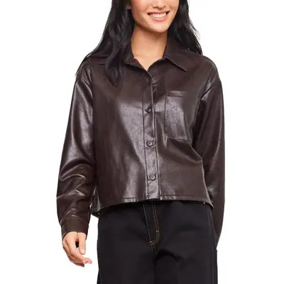 Karen Kane Faux Leather Buttoned Shirt Jacket in Wine at Nordstrom, Size X-Large | Nordstrom
