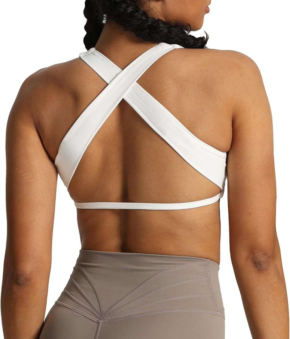 Aoxjox Women's Workout Sports Bras Square Neck Emma Cross Back Fitness Padded Training Gym Bra Yoga Crop Tank Top | Amazon (US)