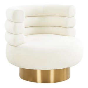 Homesphere Furniture 17.3" Transitional Velvet Swivel Accent Chair in Cream | Homesquare